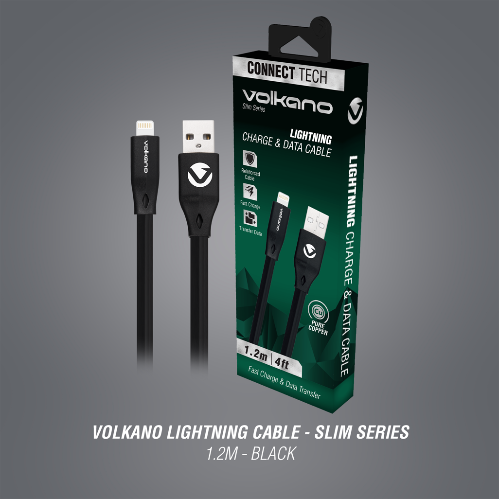 Volkano Slim Series Flat PVC 3-in-1 (Type-C / Lightning / Micro) Cable 1m - Black