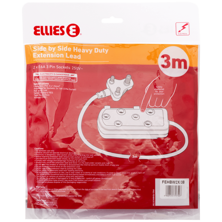 Ellies Side-by-Side Heavy-Duty Extension Lead - 3m - Black - image 5