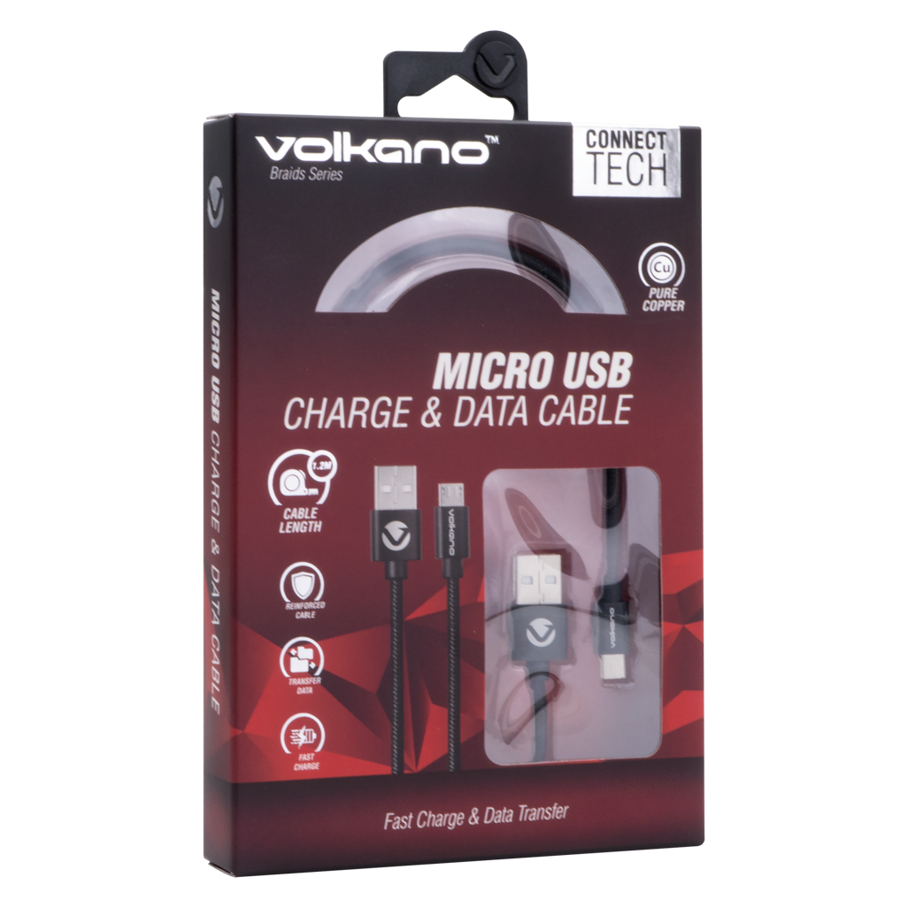 Volkano Braids Series Nylon-Braided Micro USB Cable 1.2m - Black