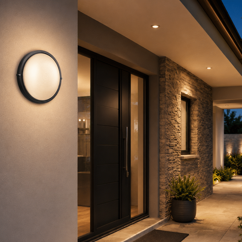 Ellies Illume Series - Large AC Round Bulkhead - Aluminium + Glass - E27 Base -BK - image 5