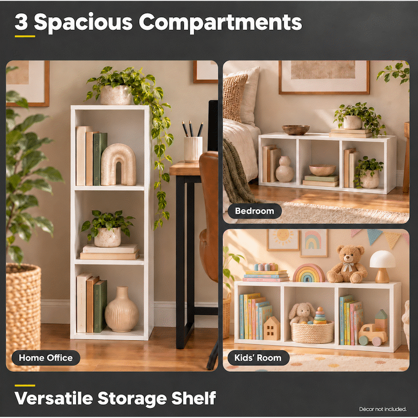 Everfurn Grayscale 3 Tier Bookshelf White, High Pressure Laminate - image 5