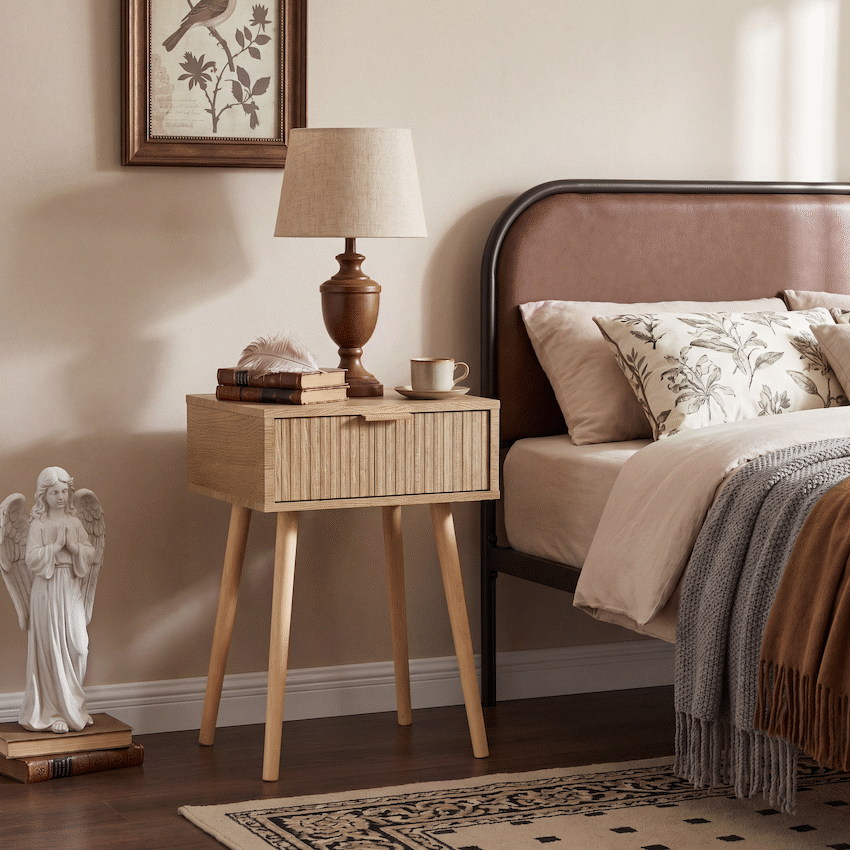 Everfurn Yoko Side Table Wood, Melamine, Pine Wood Legs, 1x Drawer - image 5
