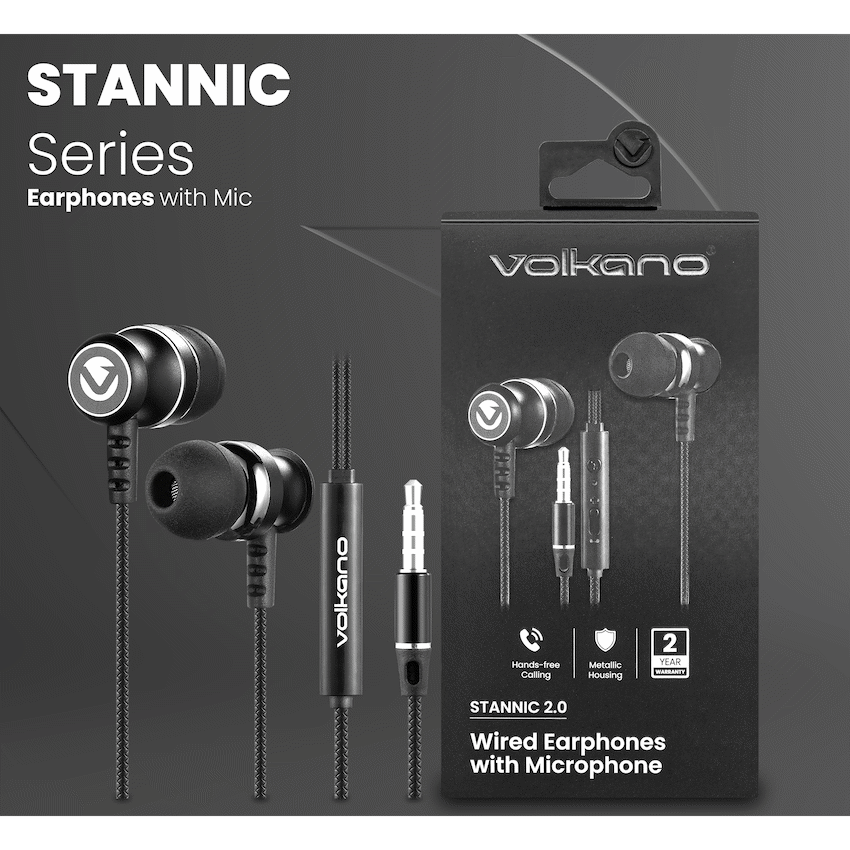 Volkano Earphones with Mic - STANNIC SERIES - Black - image 5