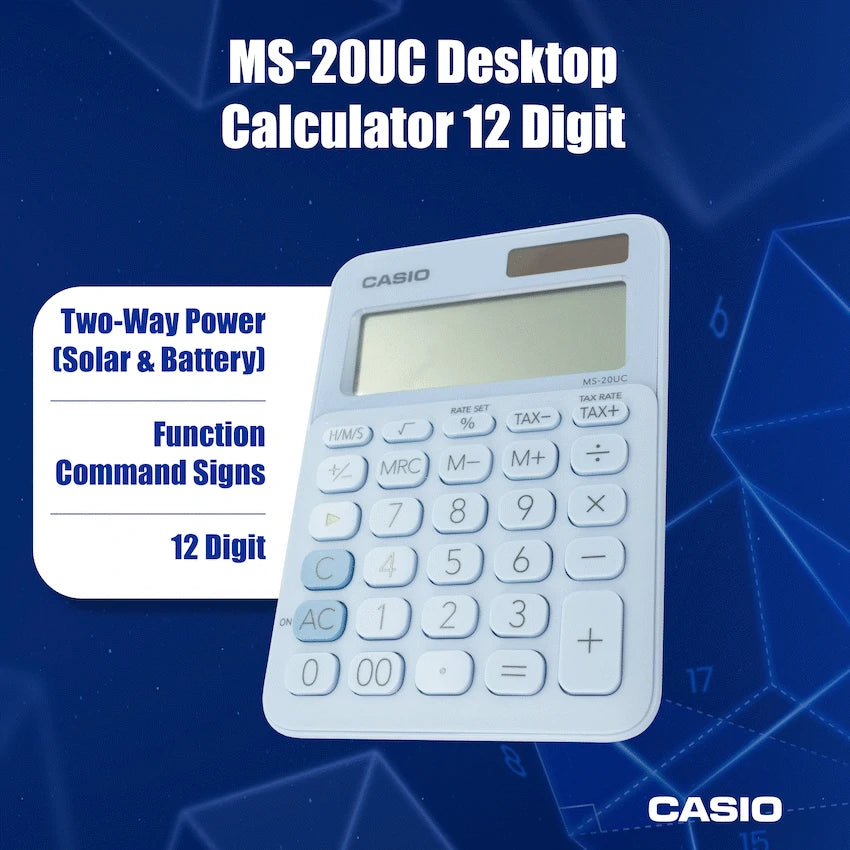 Casio MS-20UC - Desktop Calculator 12-Digit - Light Blue - image 5