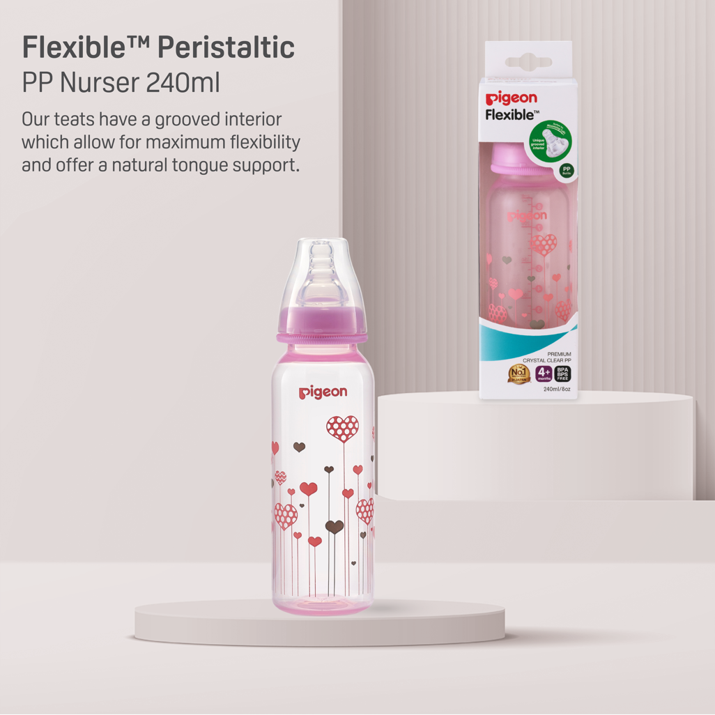 PIGEON FLEXIBLE BOTTLE STD NECK PINK 240ML