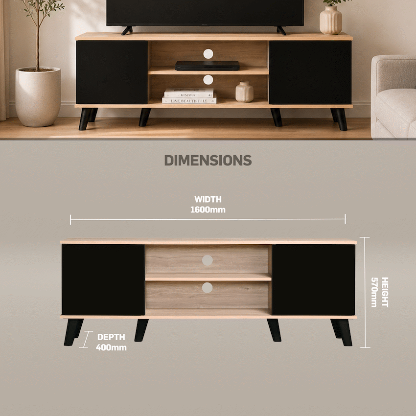 Everfurn Laurel TV Stand 1600w, Two Cupboards - Black - image 5