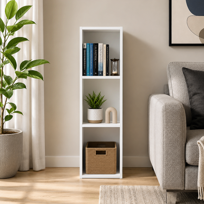 Everfurn Grayscale 3 Tier Bookshelf White, High Pressure Laminate - image 5