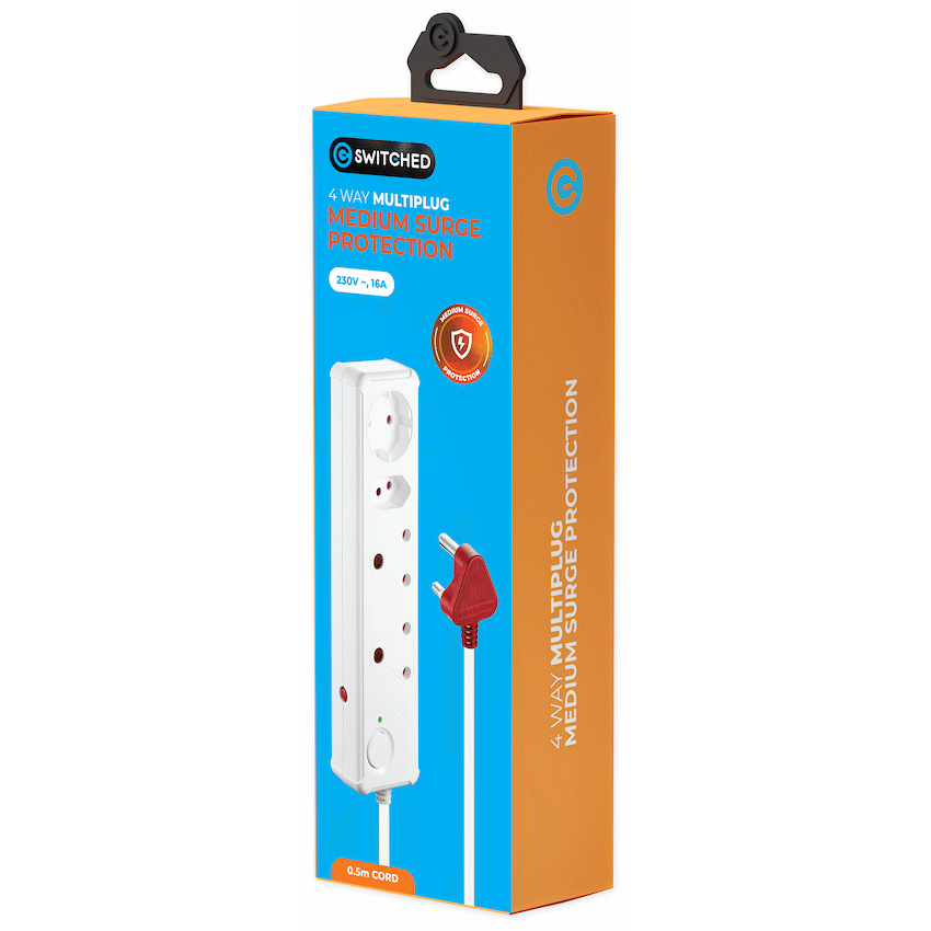 Switched 4-Way Medium Surge-Protected Multiplug 0.5m Cord - White - image 5