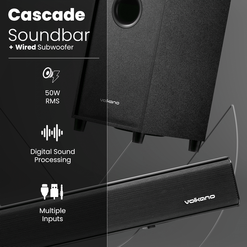 Volkano Cascade 50w Soundbar + Wired Subwoofer - Black - image 5