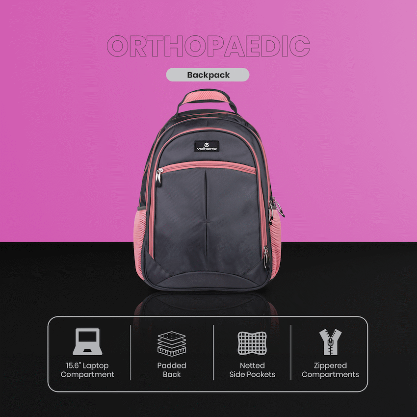 Volkano Orthopaedic Backpack 27L - Dark Grey/Pink - image 5