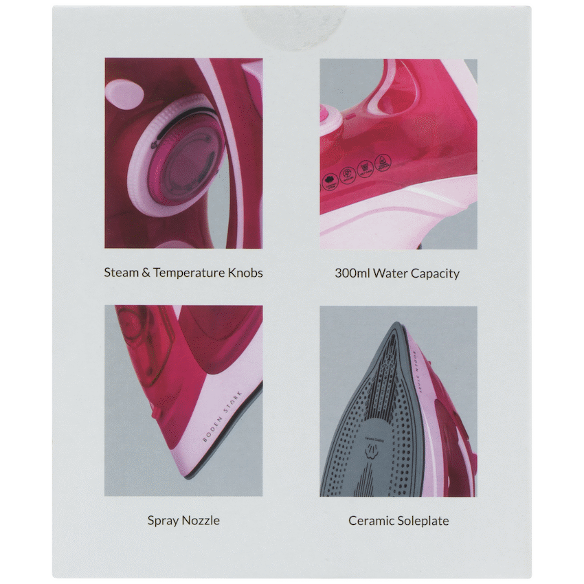 Boden Stark 2600W Ceramic Steam Iron - Pink - image 5
