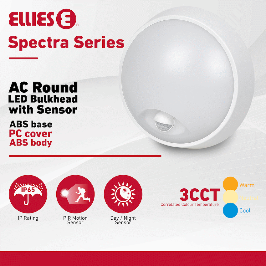 Ellies Spectra Series - AC 15W  Round LED Bulkhead with 3CCT and Sensor -WT - image 5