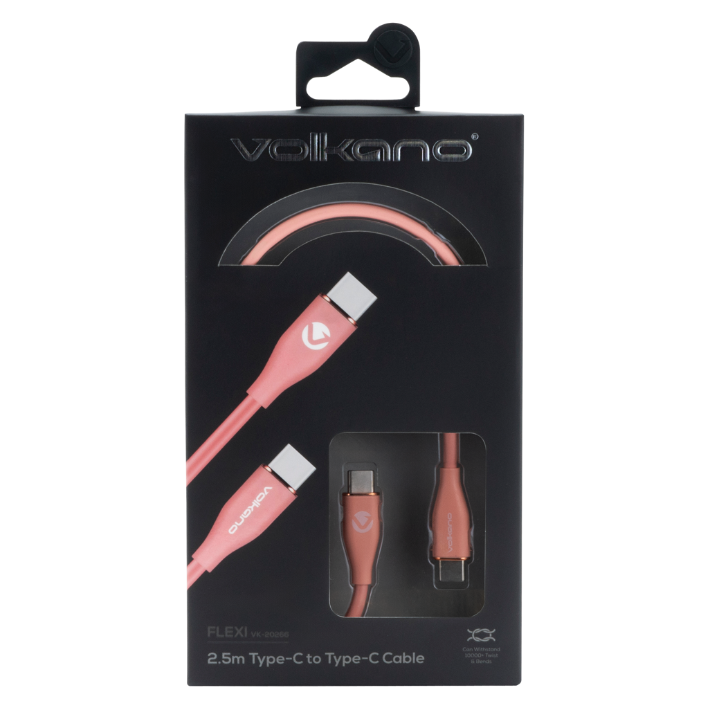 Volkano Flexi Series Type-C to Type-C 2.5m 60w - Pink