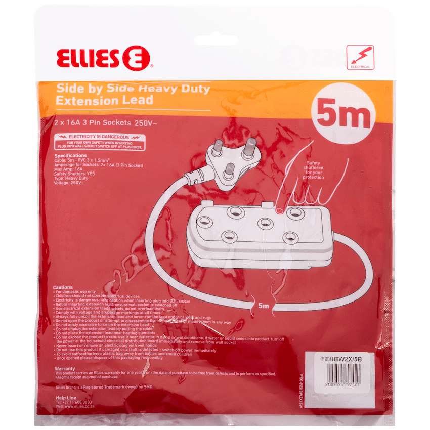 Ellies Side by Side Heavy Duty Extension Lead-5M-BK - image 5