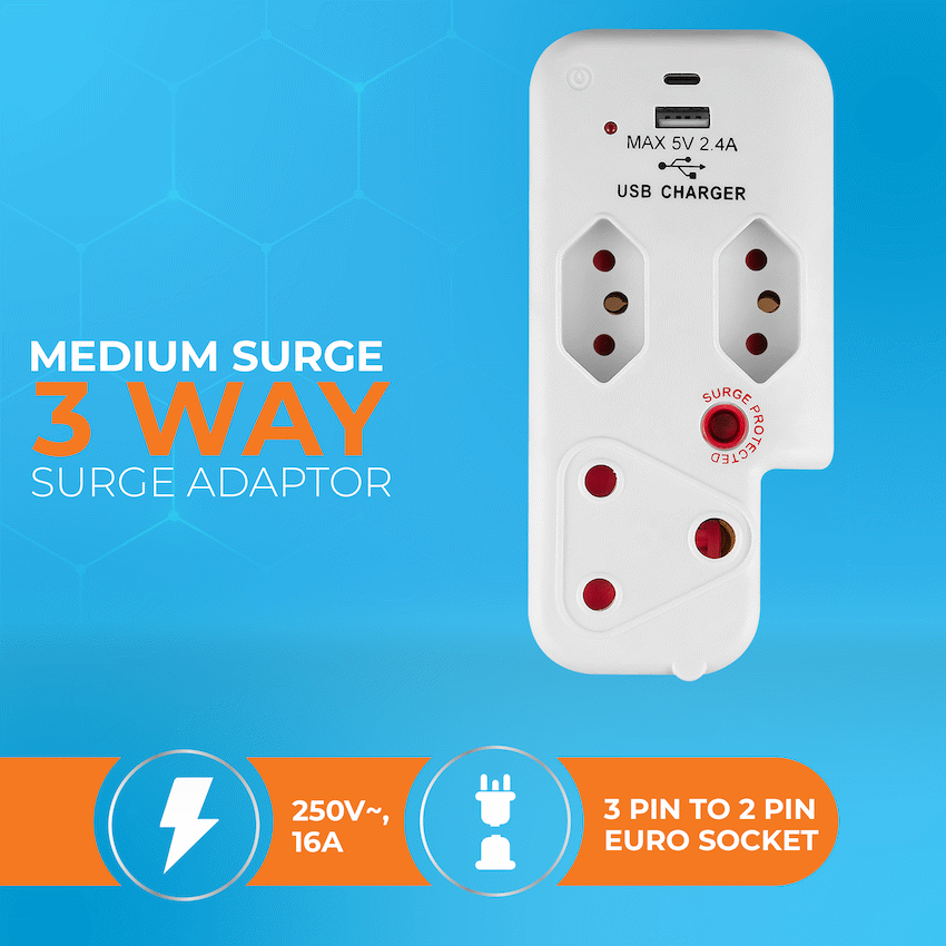 Switched 3-Way Medium Surge Adaptor with Type-C + USB - White - image 5