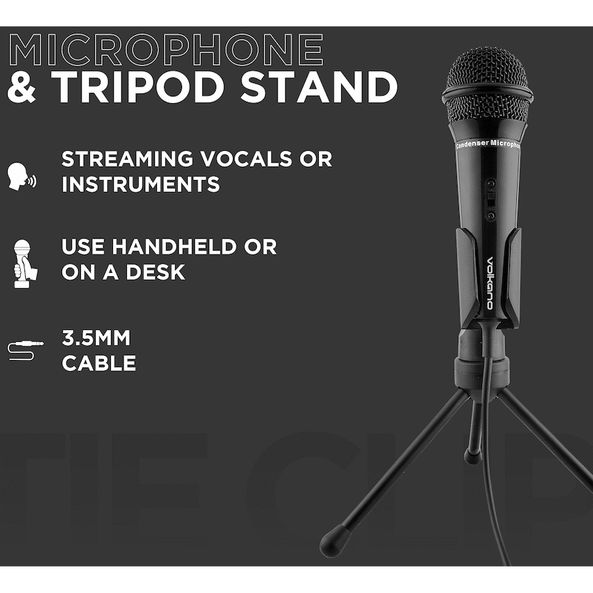 Volkano Stream Vocal Microphone with Tripod, Aux - image 5