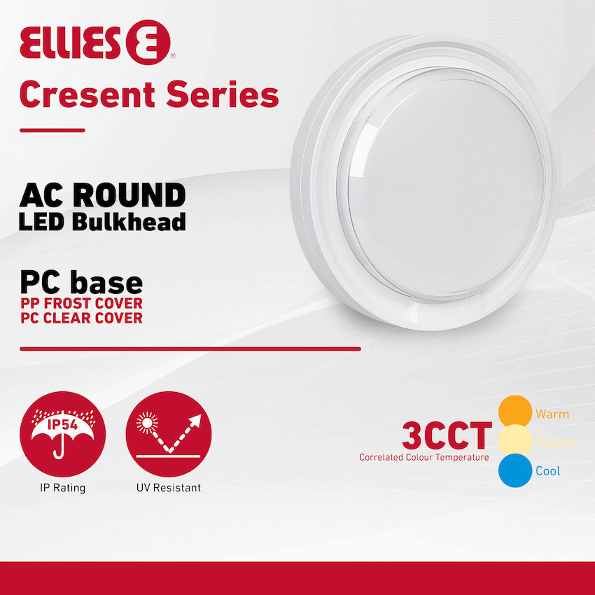 Ellies Cresent Series AC 24W Round LED Bulkhead - PC - WT - image 5
