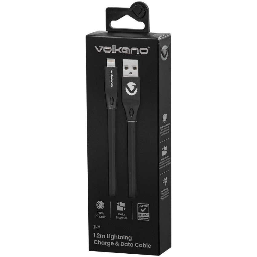 Volkano Slim Series Flat PVC Lightning Cable 1.2m - Black - image 5