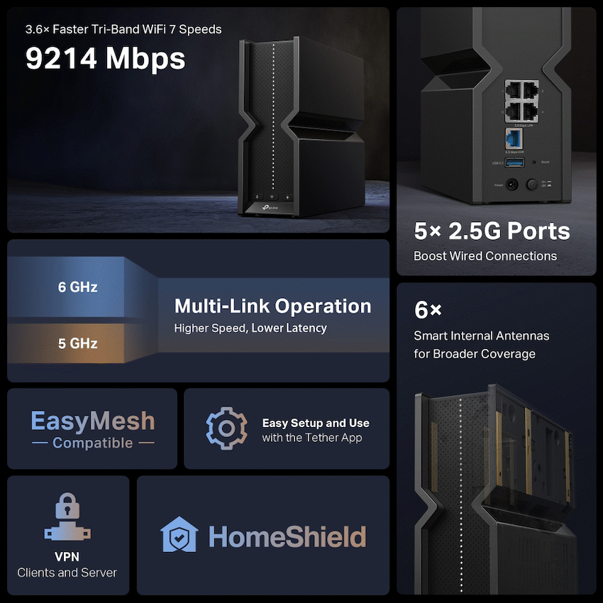 TP-Link Archer BE550 BE9300 Tri-Band Wi-Fi 7 Router - image 5
