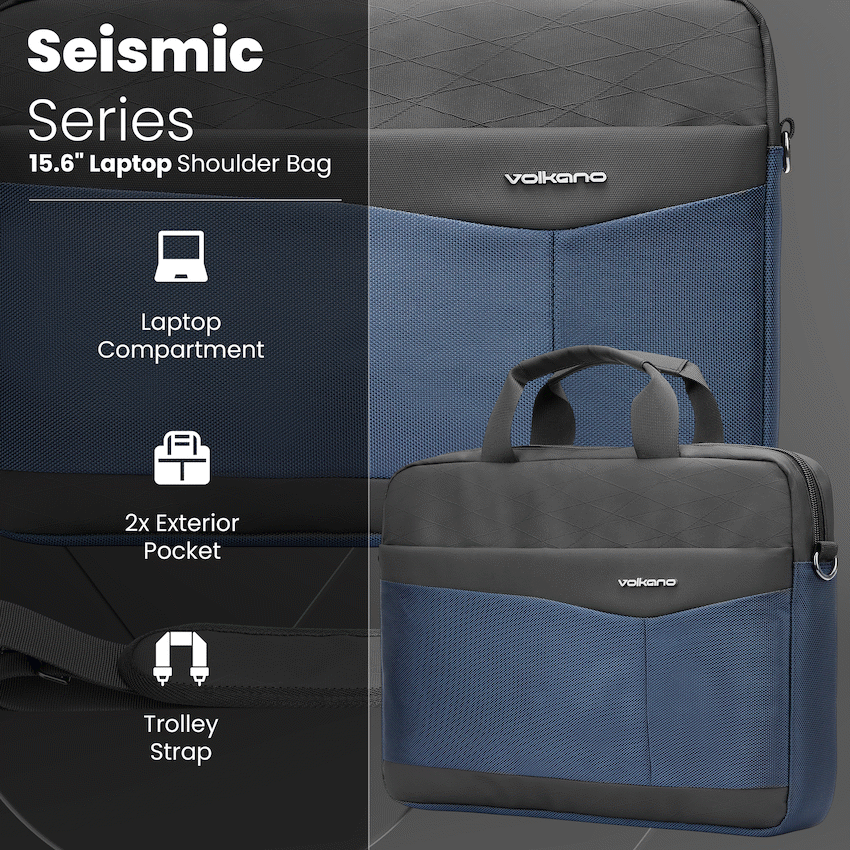 Volkano Seismic 15.6" Laptop Shoulder Bag Blk/Nvy - image 5