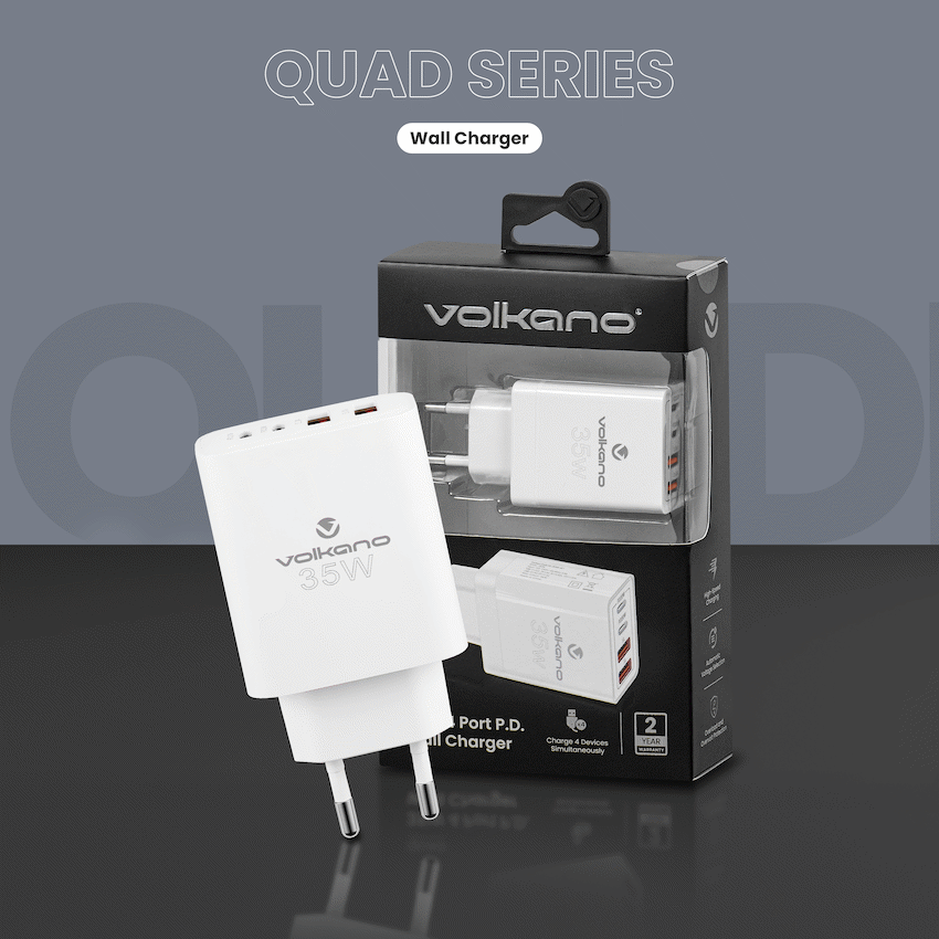 Volkano Quad Series 2x PD USB-C 2x USB-A 3a 35W Wall Charger - image 5