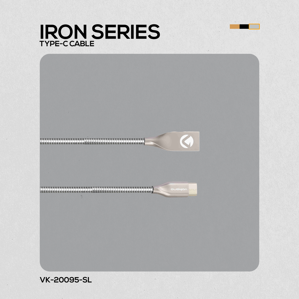 Volkano Iron Series Round Metallic Spring Type-C Cable 1.2m - Silver
