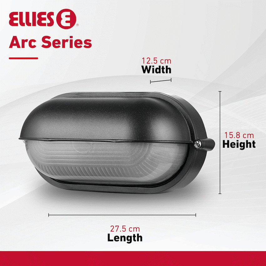Ellies Arc Series - Large AC Oval Bulkheads - Aluminium + Glass - E27 Base -BK - image 5