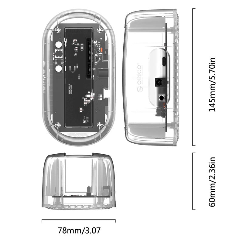 ORICO USB-C 2.5″ / 3.5″ HDD|SSD Dock Transparent