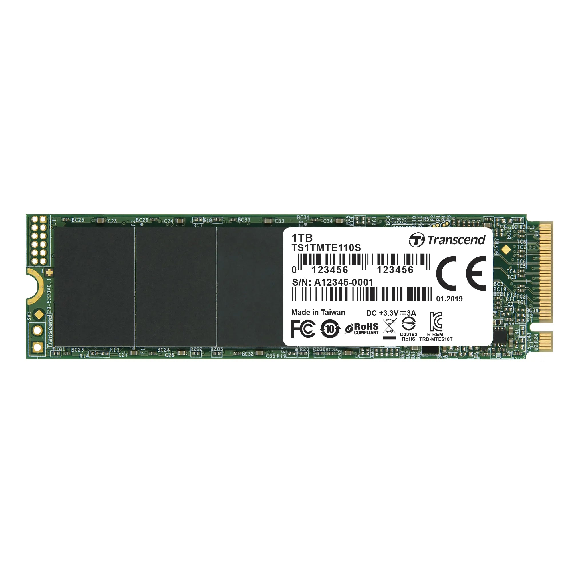 TRANSCEND 1TB MTE110S PCI-E GEN 3x4 M.2 2280 SSD 3D TLC - 1700 MB/s Read 1400 MB/s Write - 400 TBW - image 2
