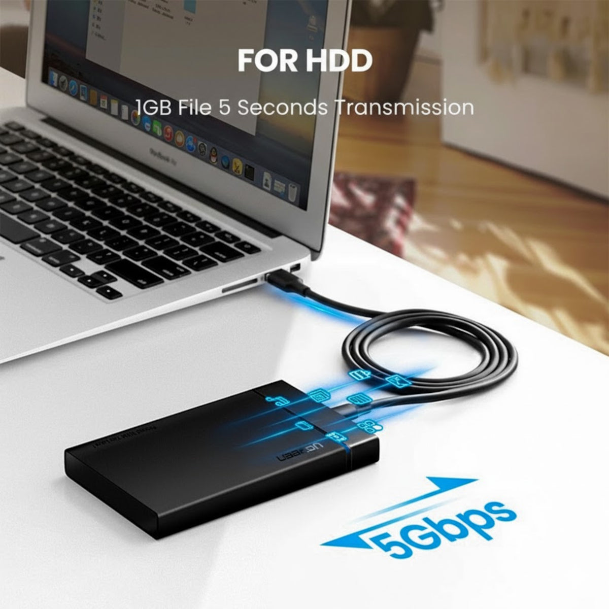 UGREEN Type-C to USB 3.0 Cable 1m – Fast Charging 3A, 5Gbps Sync – Black – image 4