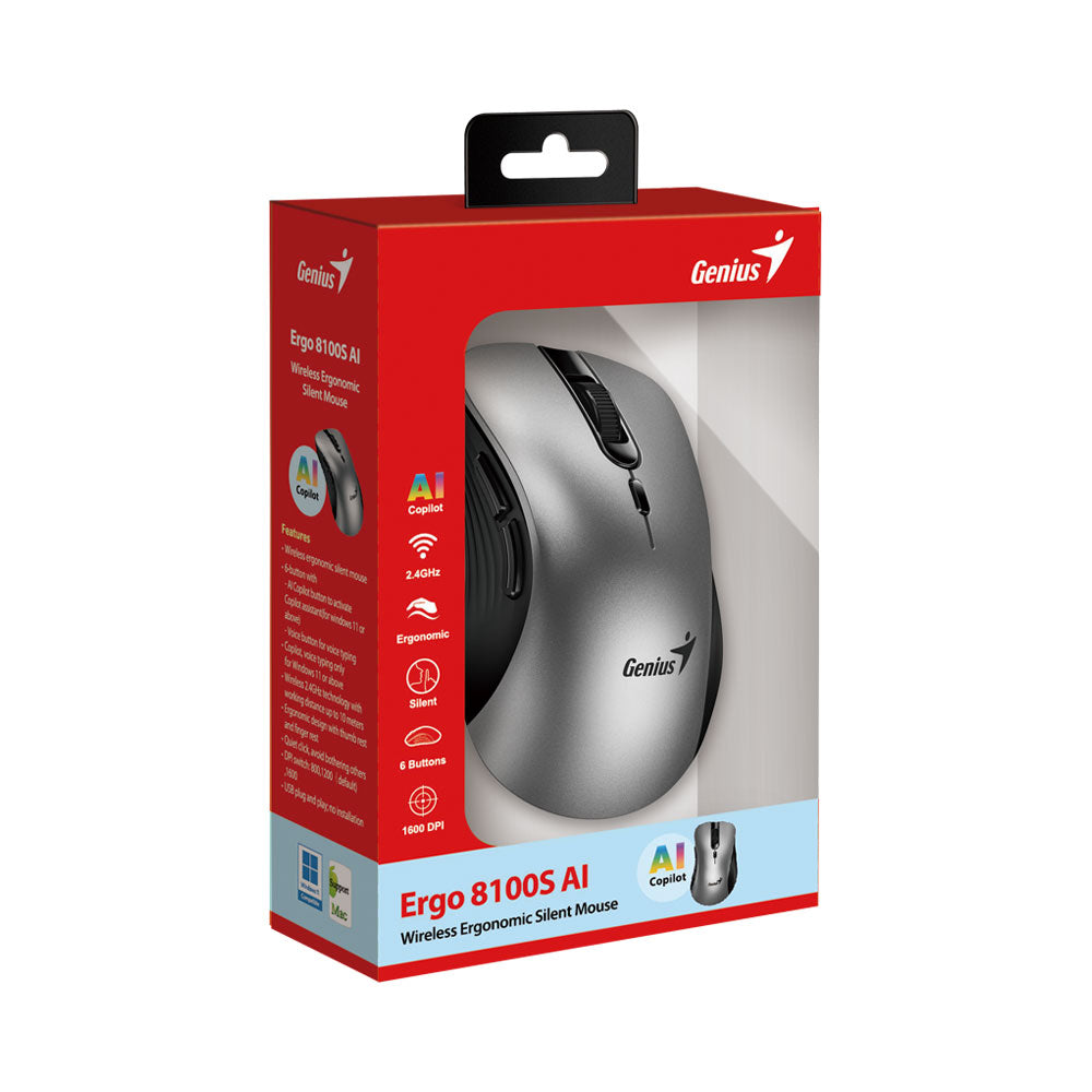 GENIUS ERGO 8100S AI 2.4GHZ WIRELESS ERGONOMIC SILENT MOUSE - image 4