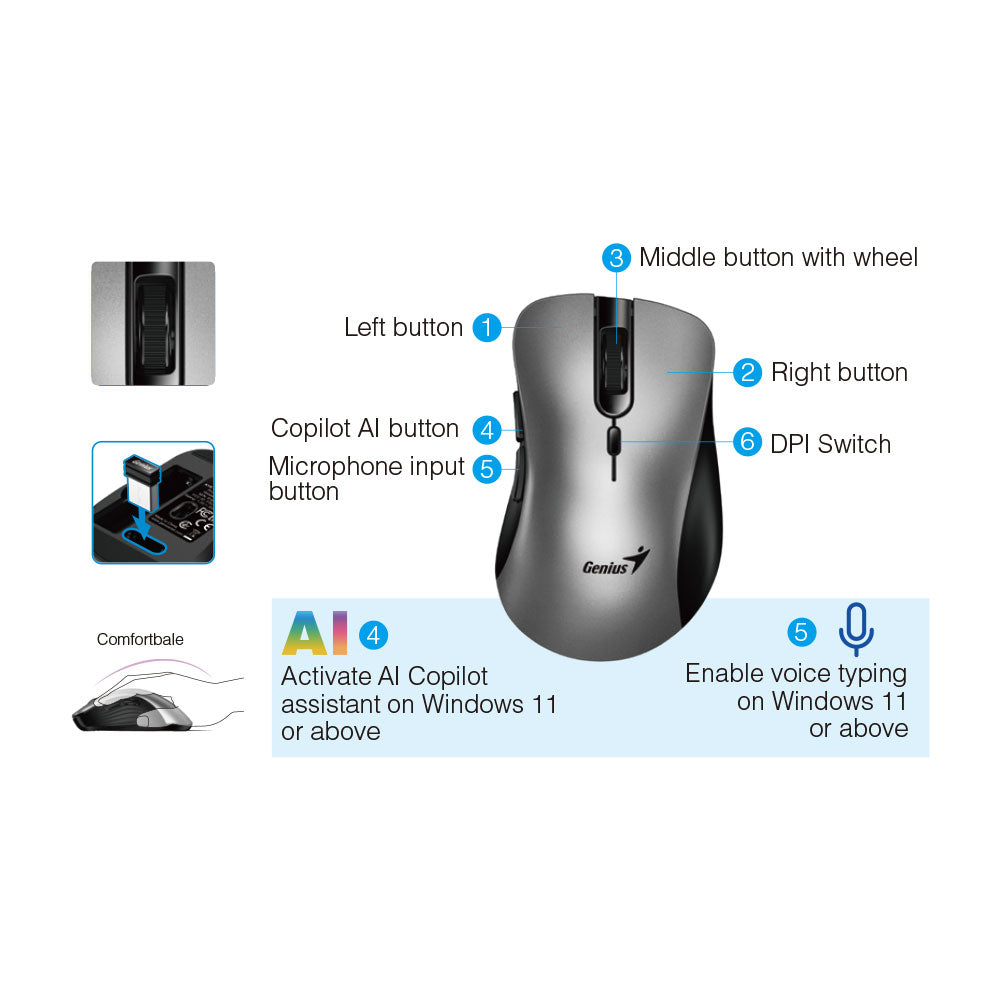 GENIUS ERGO 8100S AI 2.4GHZ WIRELESS ERGONOMIC SILENT MOUSE - image 5