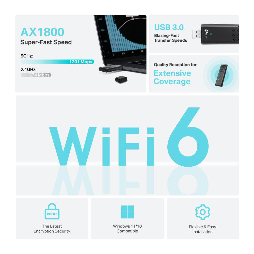 TP-LINK AX1800 DUAL BAND WIFI 6 WIRELESS USB ADAP