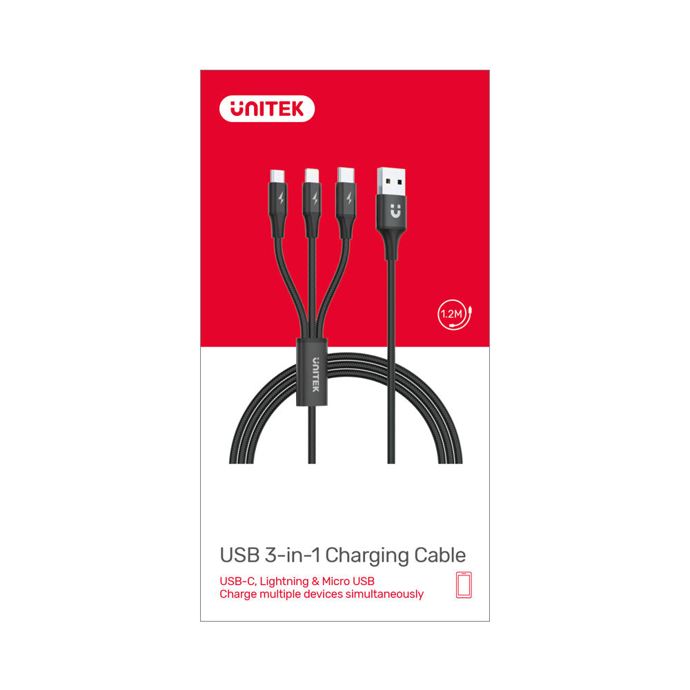 UNITEK 1.2M TYPE-C,MICRO USB,LIGHT CABLE(C14049BK) - image 2