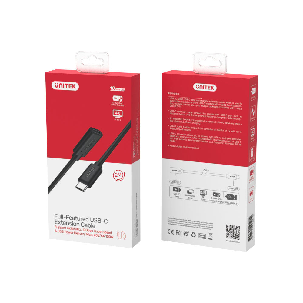 UNITEK C14091ABK 2M FULL-FEATURED TYPE-C CABLE SUPPORTING 4K @60HZ, 5GBPS DATA TRANSFER AND MAX. 20V 5A 100W POWER DELIVERY - image 2