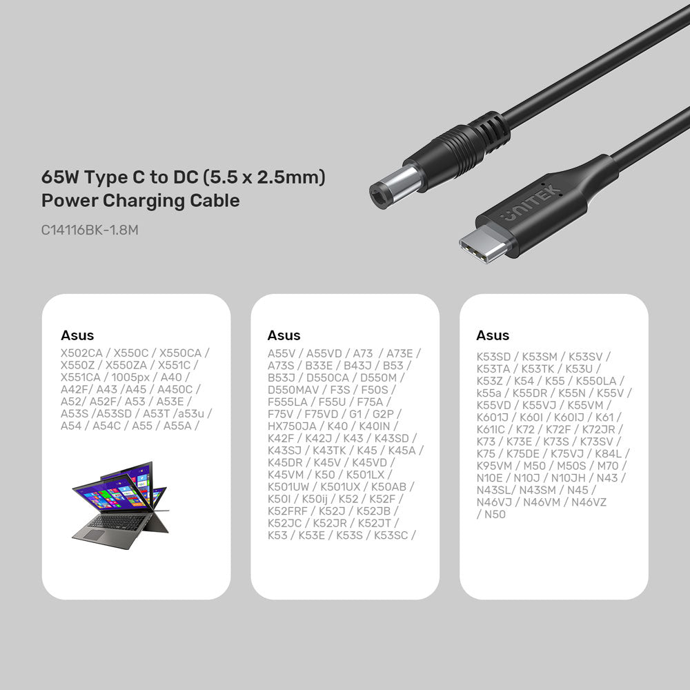 UNITEK TOSHIBA USB-C TO DC5.5X2.5MM(C14116BK-1.8M) - image 4