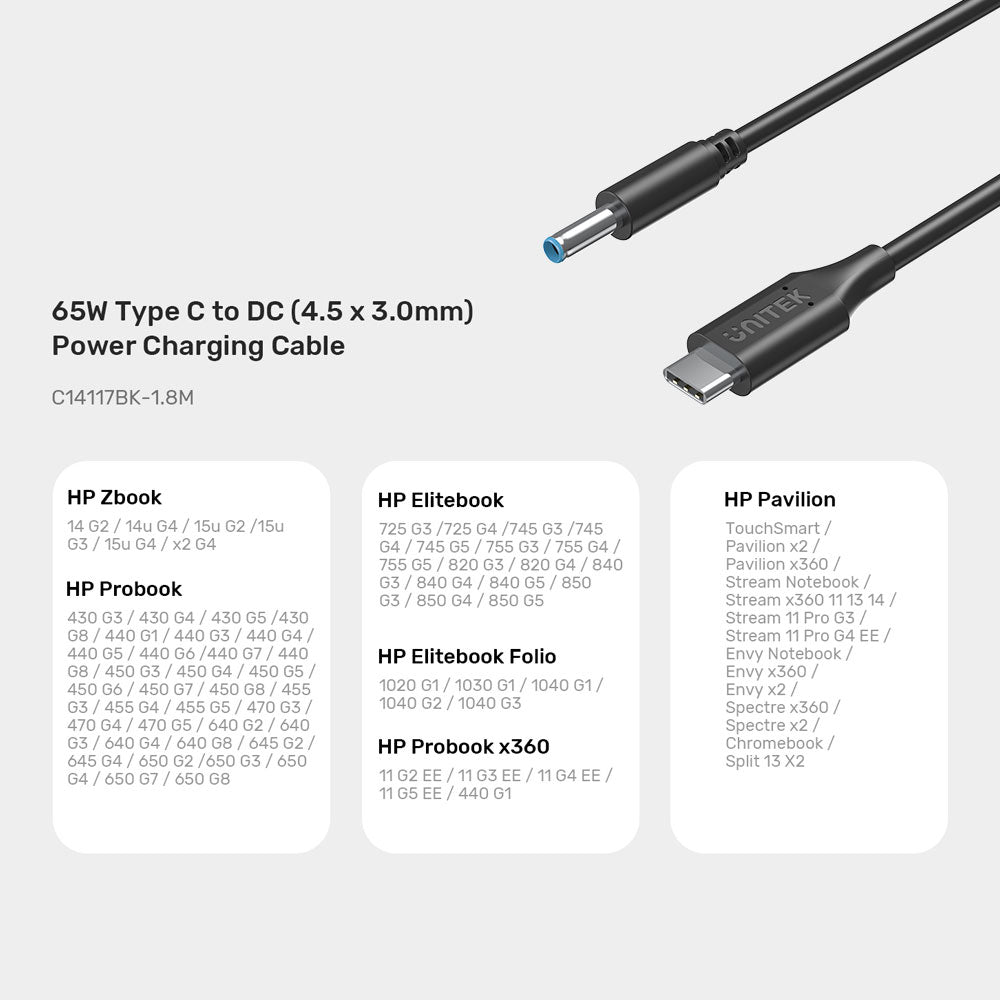 UNITEK HP USB-C TO DC4.5X3MM (C14117BK-1.8M) - image 4