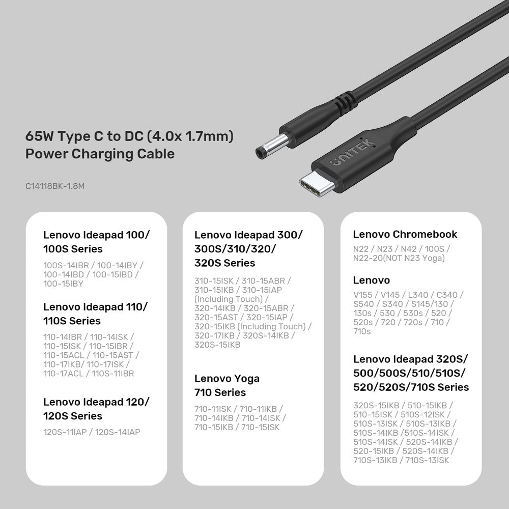UNITEK LENOVO USB-C TO 4.0X1.7MM (C14118BK-1.8M) - image 4