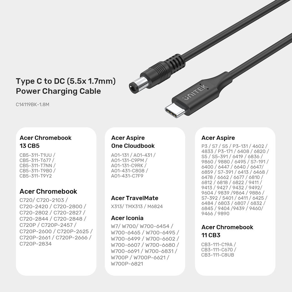 UNITEK ACER USB-C- TO DC5.5X1.7MM (C14119BK-1.8M) - image 4