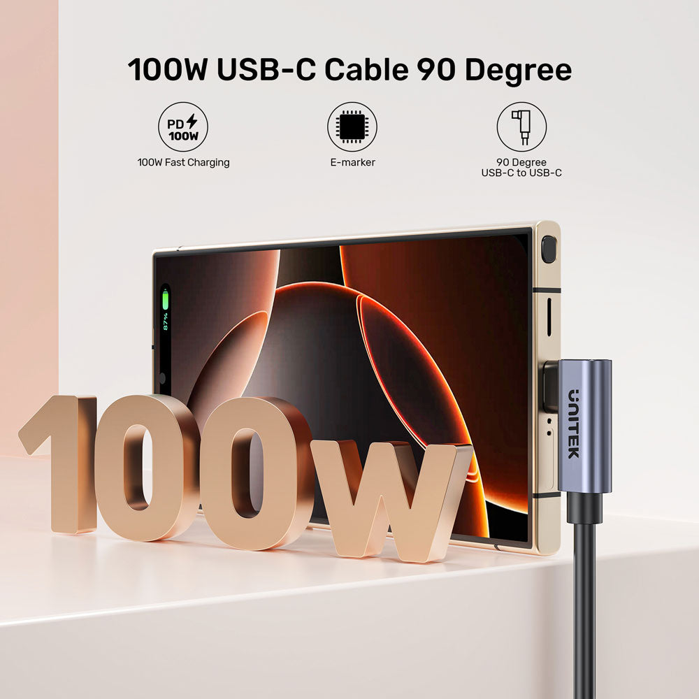 UNITEK C14147A 1M PD 100W USB TYPE-C DUAL 90-DEGREE CABLE - image 5