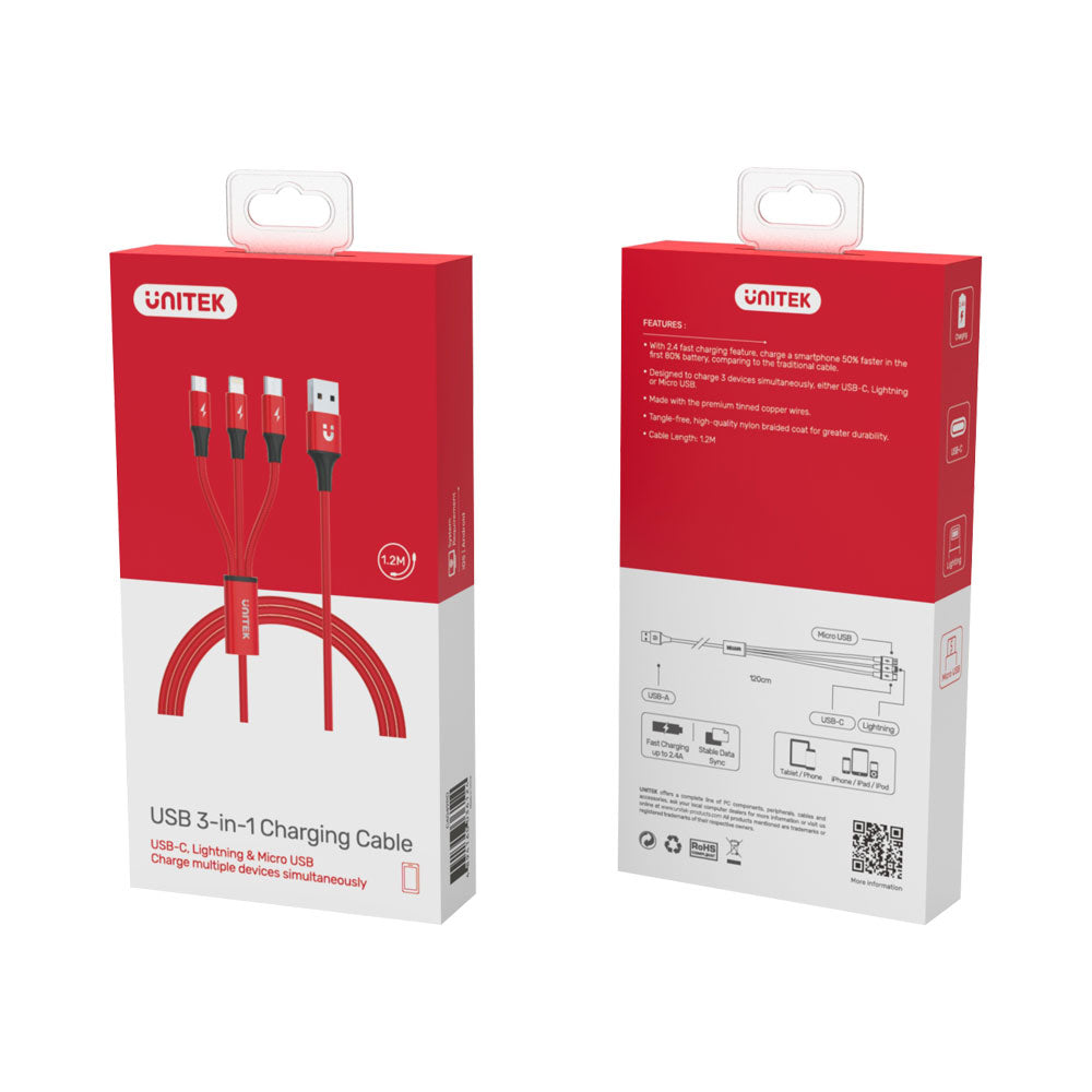 UNITEK 1.2M TYPE-C,MICRO USB,LIGHT CABLE (C4049RD) - image 3