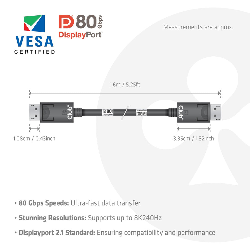 CLUB3D CAC-1092 1.6M 8K @240HZ DISPLAYPORT 2.1 VESA DP 80 CABLE - image 6