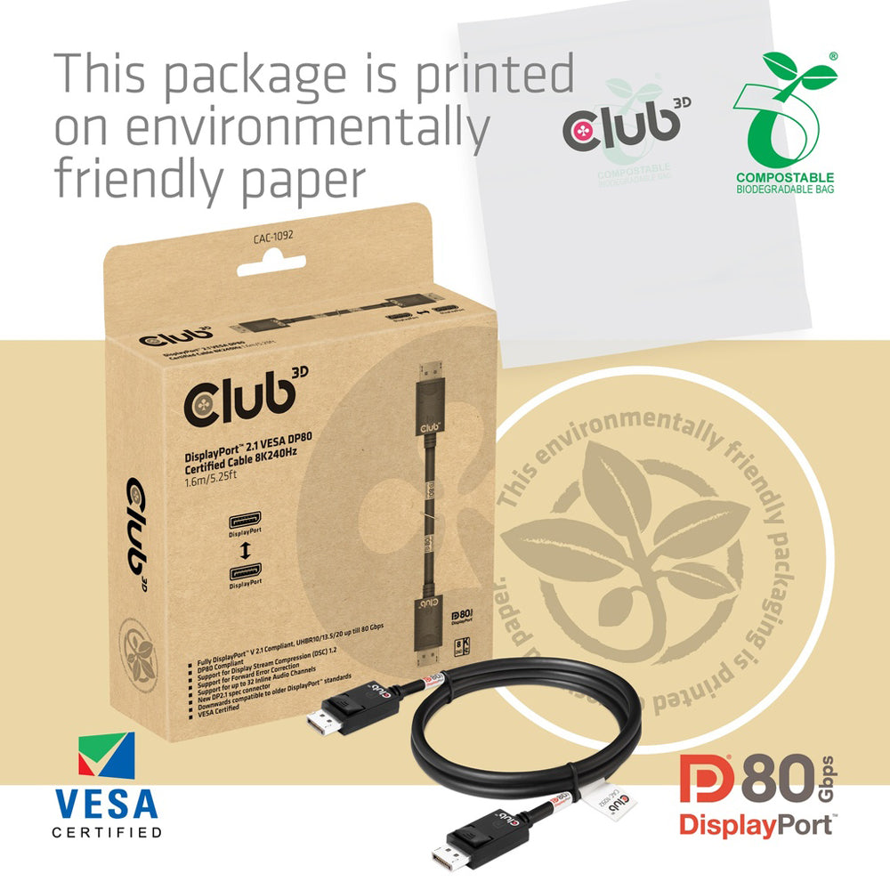 CLUB3D CAC-1092 1.6M 8K @240HZ DISPLAYPORT 2.1 VESA DP 80 CABLE - image 4