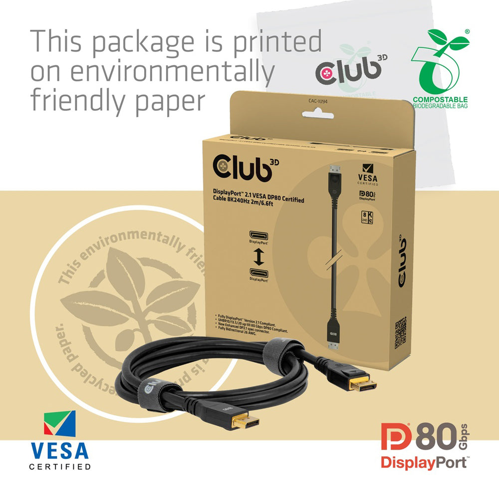 CLUB3D CAC-1094 2M 8K @240HZ DISPLAYPORT 2.1 VESA DP80 CERTIFIED CABLE - image 4
