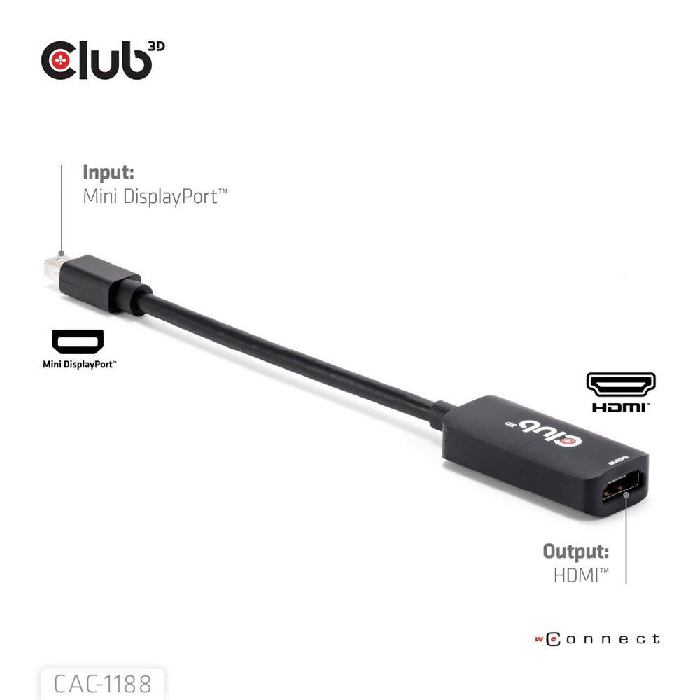CLUB3D CAC-1188 MINI DISPLAYPORT 1.4 MALE TO HDMI 2.1 8K @60HZ FEMALE ADAPTER - image 2