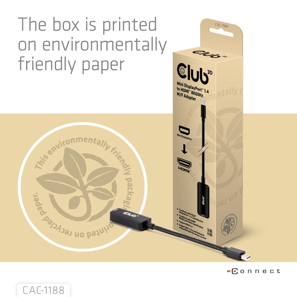 CLUB3D CAC-1188 MINI DISPLAYPORT 1.4 MALE TO HDMI 2.1 8K @60HZ FEMALE ADAPTER - image 3