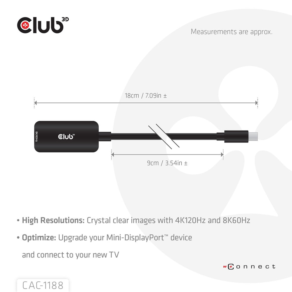 CLUB3D CAC-1188 MINI DISPLAYPORT 1.4 MALE TO HDMI 2.1 8K @60HZ FEMALE ADAPTER - image 4