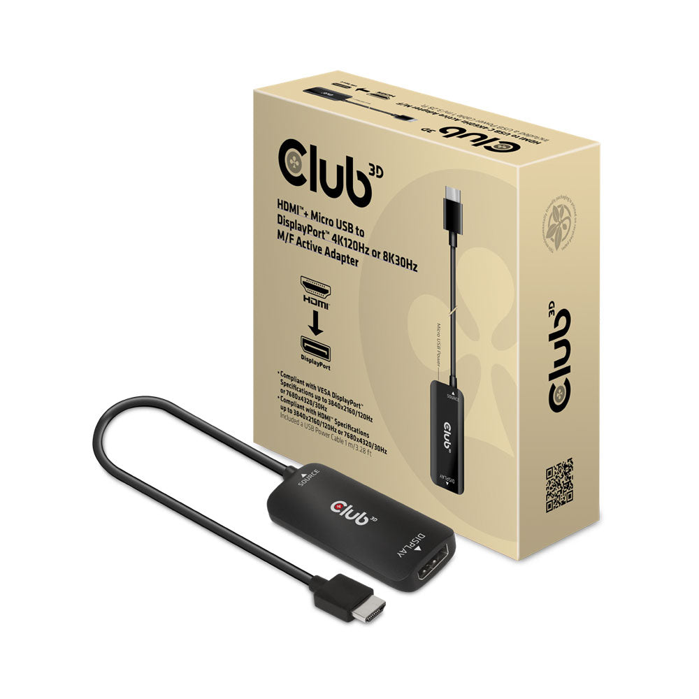 CLUB3D CAC-1335 HDMI TO DISPLAYPORT 4K 120HZ OR 8K 30HZ ACTIVE ADAPTER WITH OPTIONAL MICRO USB POWER INPUT - image 3