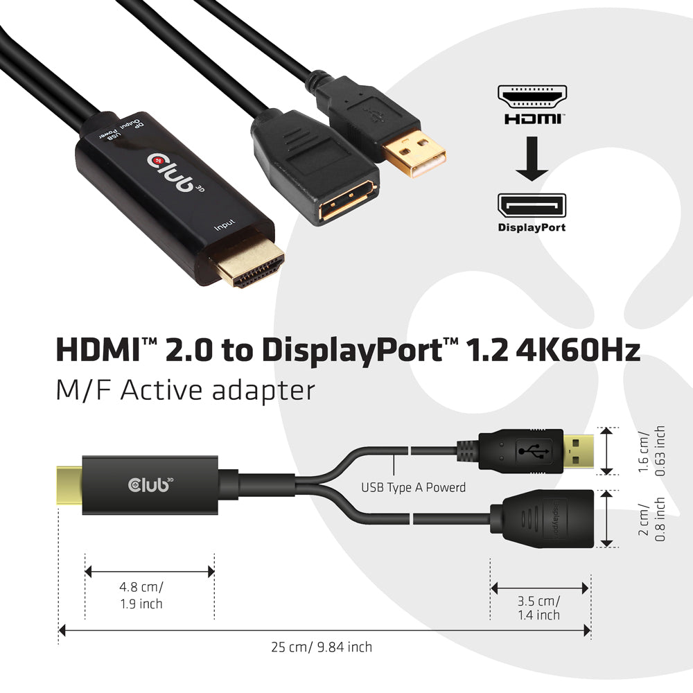 CLUB3D CAC-1331 HDMI TO DISPLAYPORT 4K @60HZ ACTIVE ADAPTER - image 3