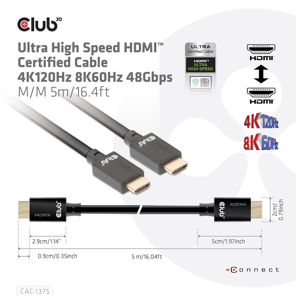 CLUB3D CAC-1375 5M 8K @60HZ ULTRA HIGH SPEED HDMI 2.1 CABLE - image 3